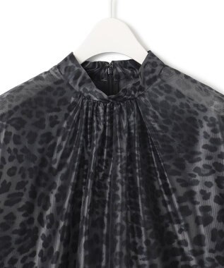 ICB L 【洗える】シアーカールマイヤー ブラウス チャコール系