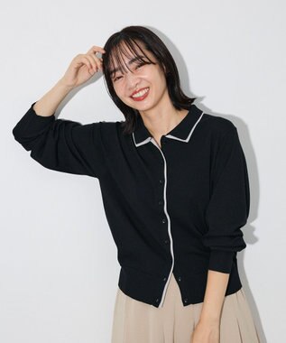 Green Parks ここちニット衿付き配色プルオーバー Black