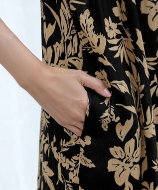 Tiaclasse 【洗える】麻レーヨンボタニカルシャツワンピース ブラック