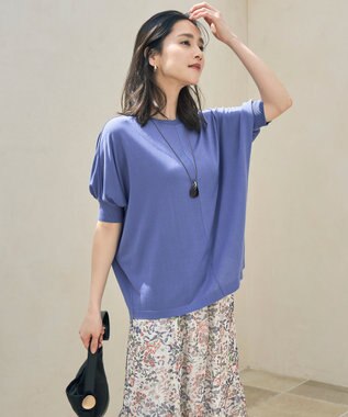 自由区 【カタログ掲載・接触冷感・UVケア・洗える】ドレーピードルマンスリーブ ニットソー ライトブルー