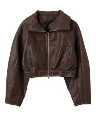 WEGO 配色ステッチWZIPショートブルゾン ブラウン