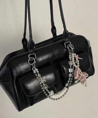 WEGO ダブルパールリボンキーホルダー ピンク