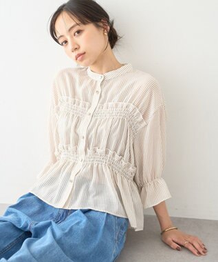 earth music&ecology シャーリングストライプシャツ