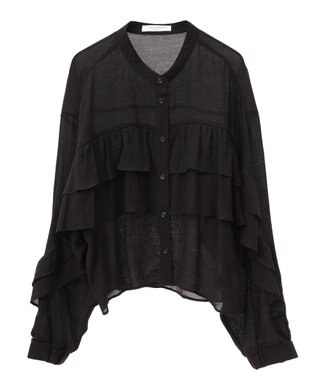 Green Parks シアーフリルショート丈ブラウス Black