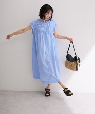 Green Parks フレンチスリーブシャーリングワンピース Stripe