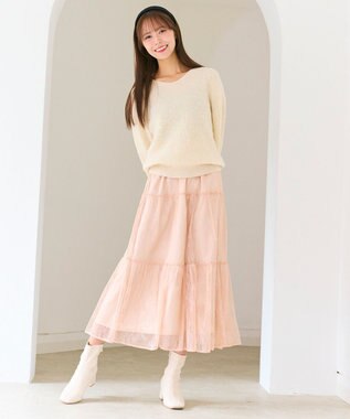 Feroux ニット×ティアードレース スカート アイボリー系