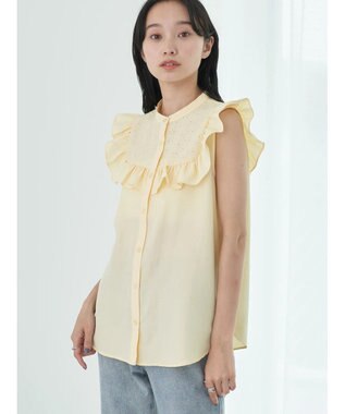 earth music&ecology デコルテレースフリルブラウス Yellow