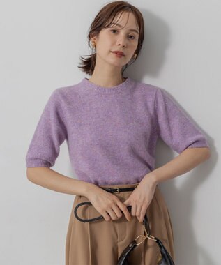 組曲 L 【加藤ローサさん着用 / 襟取り外し可】スパンコールヤーン 5分袖ニット ライラック系