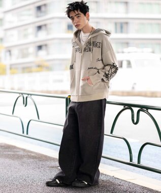 WEGO ジャガードグラフィックニットZIPパーカー ホワイト