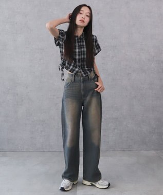 WEGO 【新色追加/美脚/XSSMLサイズ展開】ストレートデニムパンツ デニム濃加工色