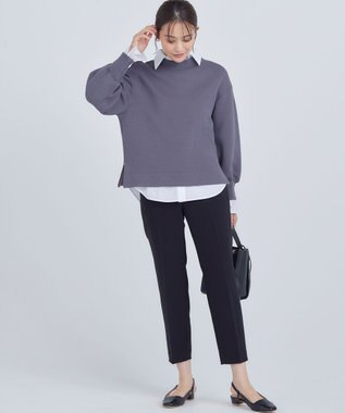 組曲 L 【WEB限定】ベーシックダブルクロス テーパードパンツ ブラック系