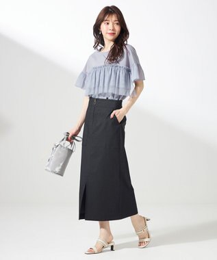 ANY SIS L 【洗える】チュール重ね プルオーバー ライトグレー