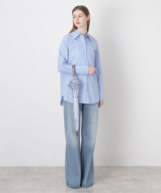 MOONBAT 【遮光/晴雨兼用日傘】POLO RALPH LAUREN(ポロ ラルフローレン) エンブフリル 長傘 遮熱 UV スカイブルー