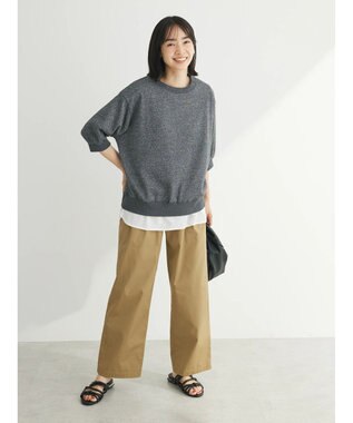 Green Parks ７分袖ラメ裏毛パフプルオーバー Gray