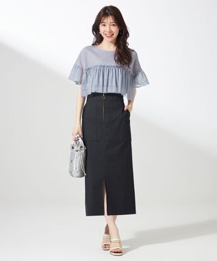 ANY SIS L 【洗える】チュール重ね プルオーバー ライトグレー