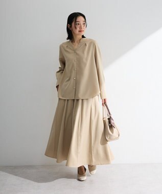 Green Parks ＳＥＴ２点スキッパーブラウス＋プリーツスカート Beige