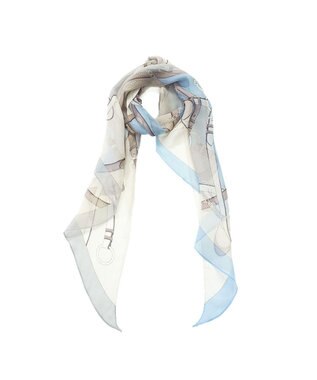 Marca ＜洗えるシルク＞【Marcaオリジナル】フローイングベルト剣先 ウォッシャブル シルクローン 剣先ストール ベージュ×ブルー