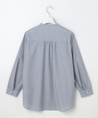 J.PRESS LADIES L ストライプ×エンブロイダリー バンドカラー ブラウス ネイビー×ホワイト系