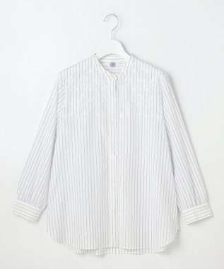 J.PRESS LADIES S ストライプ×エンブロイダリー バンドカラー ブラウス