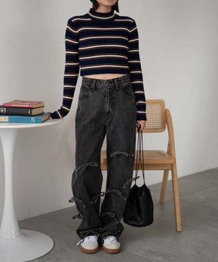 WEGO リブハイネックショートニット 柄1