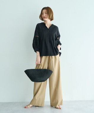 YECCA VECCA レース切替スキッパーブラウス Black