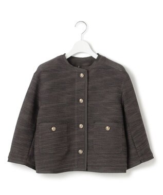 23区 サマーツイード 7分袖 ジャケット ダークブラウン系