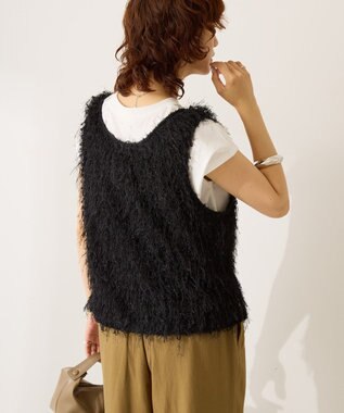 AMERICAN HOLIC 【前後2way】サイドスリットシャギーベスト Black