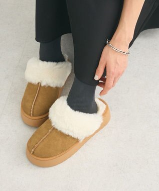 Green Parks ・minia　フェイクムートンスリッパ Camel