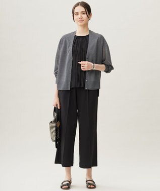 自由区 S 【洗える】ジョーゼットプリーツコンビ カットソー ブラック