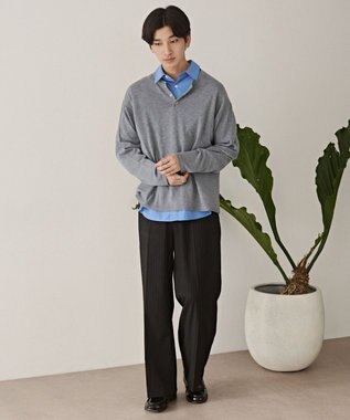 WEGO リングドットヘンリーネックプルオーバー グレー