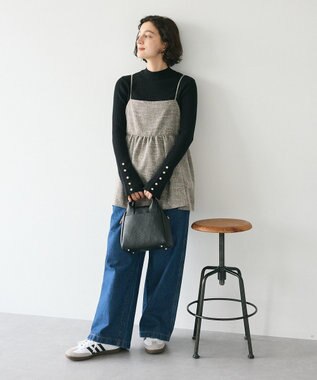 CRAFT STANDARD BOUTIQUE 洗える/とてもち袖フレア釦ボトルネックニットプルオーバー/24AW Black