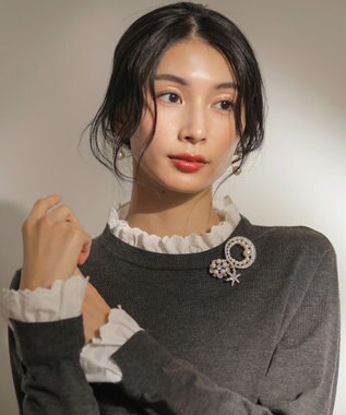 組曲 【WEB限定】レースフリルスタンド ニット グレー系