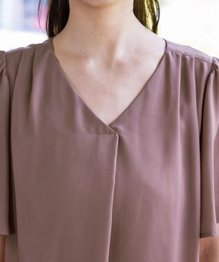 Tiaclasse 【洗える】シフォンフレアスリーブブラウス ピンクモカ