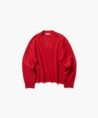 ATON MERINO COLLEGE KNIT | Vネックセーター RED