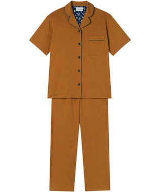une nana cool 【綿100%】60/2 やわらか天竺 半袖開襟パジャマ MADE WITH LIBERTY FABRIC マスタード