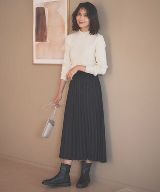 ANY 【洗濯機可/吸湿発熱】フリルネックリブニット オフ