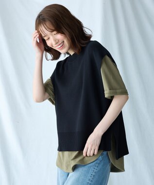 ANY 【洗濯機可】スリットニットベスト ブラック