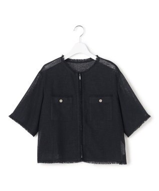 ICB L 【CLASSY.掲載】サマーレノクロス ハーフスリーブジャケット ネイビー×ブラック