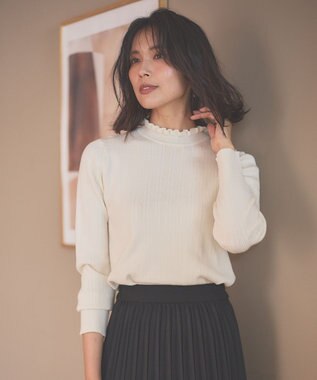  【洗濯機可/吸湿発熱】フリルネックリブニット