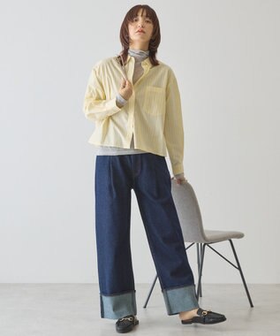 AMERICAN HOLIC 【イージーケア】ショート丈ストライプシャツ Stripe Yellow