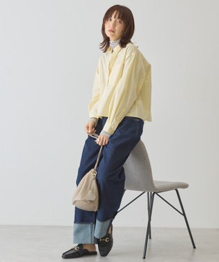 AMERICAN HOLIC 【イージーケア】ショート丈ストライプシャツ Stripe Yellow