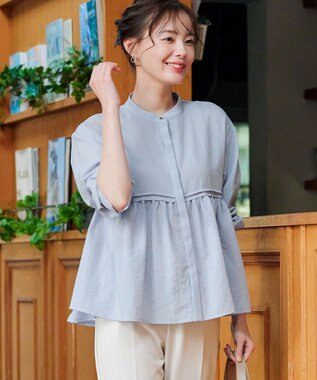 Tiaclasse 【洗える】ピンタックギャザーブラウス サックス