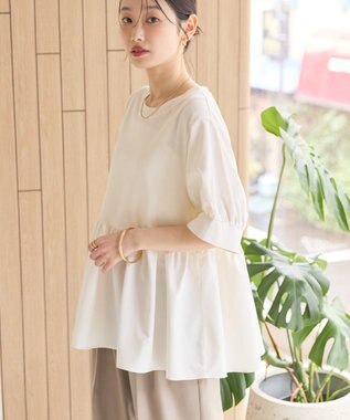 AMERICAN HOLIC 【先行予約】【WEB限定】異素材切替ペプラムプルオーバー Ivory
