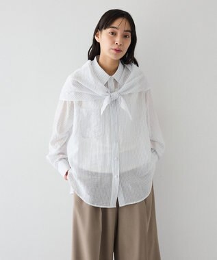 CRAFT STANDARD BOUTIQUE 【2点SET】スカーフ付きシアーストライプシャツ Stripe White