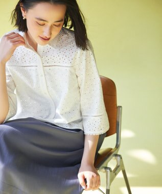 組曲 S エンブロイダリーレース襟付 ブラウス アイボリー系