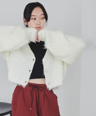 WEGO ファータッチニットショートカーデ ホワイトアイボリー