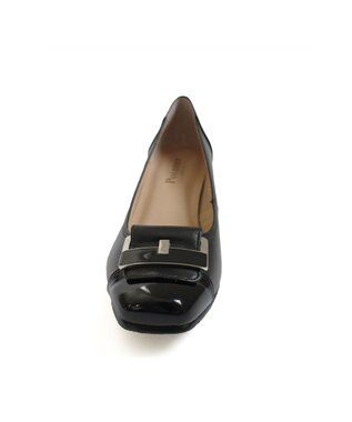 Pointer 日本製 本革スクエアトゥパンプス ブラック×ブラック(エナメル)