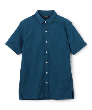 JOSEPH HOMME パターンジャガードストレッチ  /  レギュラーカラー半袖シャツ ダルブルー系