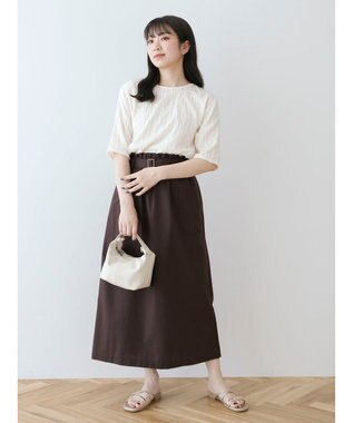 Green Parks 綿麻混バックルベルト付タイトスカート Brown