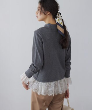 組曲 レースコンビ ロングTシャツ ホワイト系